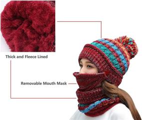 img 3 attached to 🧣 Women's Fleece Lined Knit Beanie Hat Scarf Mask Set - Warm and Soft Winter Slouchy Skull Cap with Pom