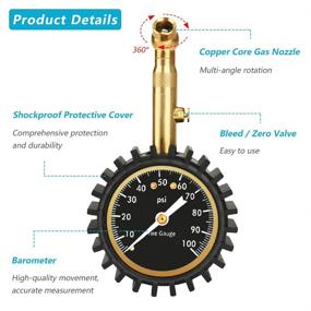 img 3 attached to 🚗 Top-rated Car Tire Pressure Gauge (0-100 PSI), Robust Tire Gauge for Accurate Readings with Glowing Dial, Suitable for Cars and Trucks, Low and High Air Pressure Gauge