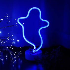 img 3 attached to Spooky Ghost Neon Night Lights - Perfect Christmas Decor for Kids and Teens! - Ghost Shape LED Lamp with Holder Base (Blue)