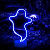 spooky ghost neon night lights - perfect christmas decor for kids and teens! - ghost shape led lamp with holder base (blue) логотип