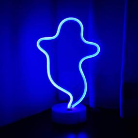 img 2 attached to Spooky Ghost Neon Night Lights - Perfect Christmas Decor for Kids and Teens! - Ghost Shape LED Lamp with Holder Base (Blue)