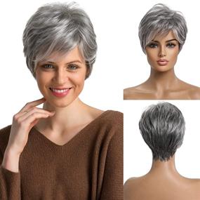 img 4 attached to 👩 Emmor Short Grey Human Hair Wigs: Natural Pixie Cut Wig for Women – Daily Hair Solution