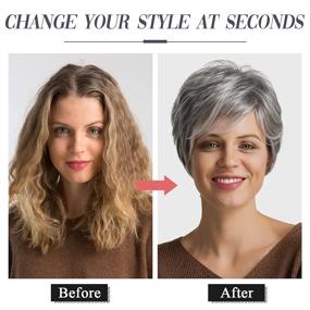 img 1 attached to 👩 Emmor Short Grey Human Hair Wigs: Natural Pixie Cut Wig for Women – Daily Hair Solution