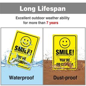 img 1 attached to 📹 Set of 3 Smile You're On Camera Video Surveillance Signs - 10 x 7 Inches | Durable .040 Rust-Free Aluminum | Ideal for Indoor/Outdoor Use in Homes & Businesses | CCTV Security Camera Warning | UV Protected & Reflective