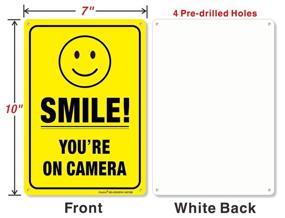 img 3 attached to 📹 Set of 3 Smile You're On Camera Video Surveillance Signs - 10 x 7 Inches | Durable .040 Rust-Free Aluminum | Ideal for Indoor/Outdoor Use in Homes & Businesses | CCTV Security Camera Warning | UV Protected & Reflective