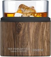 asobu insulated whiskey glass with natural wood sleeve: keep your spirits chilled in style logo