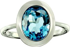 img 4 attached to RB Gems Sterling Silver Ring, 925 Genuine Gemstone Oval 10x8mm, Rhodium-Plated Finish, Bezel-Setting