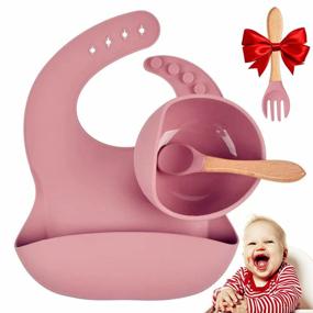 img 4 attached to Silicone Baby Feeding Set with Suction Bowls, Adjustable Bid Training Spoon & Fork, BPA Free, First Stage, Self Feeding, Led Weaning, Baby Feeder Supplies, Kids Utensils 6 Months+ (Dusty Rose)