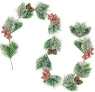 🎄 turnmeon 6 ft christmas garland decoration - snowy bristle pine, red berries, pine cone - indoor outdoor holiday decor logo