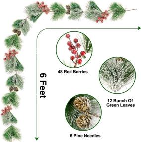 img 3 attached to 🎄 TURNMEON 6 Ft Christmas Garland Decoration - Snowy Bristle Pine, Red Berries, Pine Cone - Indoor Outdoor Holiday Decor