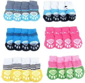 img 3 attached to 🧦 Alfie Pet - Mason 6: Set of 4 Anti-Slip Cotton Knit Socks for Indoor Pet Paws