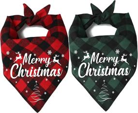 img 4 attached to 🐶 Pack of 2 Christmas Dog Bandanas - Viretec Pet Classic Plaid Xmas Large Bandanas, Merry Christmas Print - Adjustable, Washable Scarf Triangle Kerchief Bib for Dogs Cats