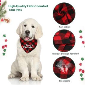 img 1 attached to 🐶 Pack of 2 Christmas Dog Bandanas - Viretec Pet Classic Plaid Xmas Large Bandanas, Merry Christmas Print - Adjustable, Washable Scarf Triangle Kerchief Bib for Dogs Cats