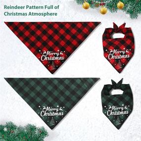 img 3 attached to 🐶 Pack of 2 Christmas Dog Bandanas - Viretec Pet Classic Plaid Xmas Large Bandanas, Merry Christmas Print - Adjustable, Washable Scarf Triangle Kerchief Bib for Dogs Cats