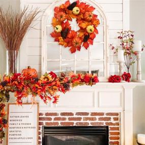 img 1 attached to 🍁 15 Inch Autumn Harvest Thanksgiving Door Wreath - Festive Fall Décor for Front Door with Pumpkins, Maple Leaves, and Artificial Berries