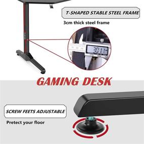 img 1 attached to 🎮 Himimi 63 Inch Ergonomic Gaming Desk with Free Mouse pad & Gaming Handle Rack, PC Computer Desk for Home/Office, Gamer Workstation with Cup Holder & Outlet Organizer, 63 L x 30 W x 30 H Inch