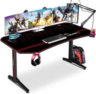 🎮 himimi 63 inch ergonomic gaming desk with free mouse pad & gaming handle rack, pc computer desk for home/office, gamer workstation with cup holder & outlet organizer, 63 l x 30 w x 30 h inch логотип