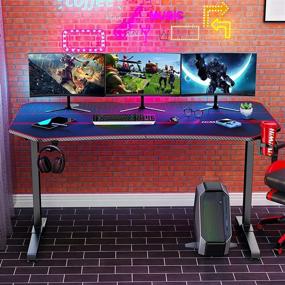 img 3 attached to 🎮 Himimi 63 Inch Ergonomic Gaming Desk with Free Mouse pad & Gaming Handle Rack, PC Computer Desk for Home/Office, Gamer Workstation with Cup Holder & Outlet Organizer, 63 L x 30 W x 30 H Inch