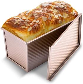 img 4 attached to 🍞 KITESSENSU Pullman Loaf Pan with Lid, 1 lb Dough Capacity Non-Stick Bakeware for Baking Bread, Carbon Steel Corrugated Bread Toast Box Mold with Cover, Gold - 8.27X4.80X4.53 Inch