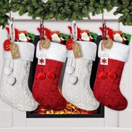 🧦 large cable knit christmas stockings personalized with name tags (set of 50) - xmas decorations for family holiday, farmhouse theme - fire hanging party home decor (set of 4) logo