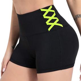 img 4 attached to DIELUSA High-Waisted Yoga Shorts for Women - Tummy Control Workout and Running Shorts
