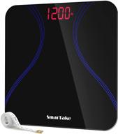 smartake precision body bathroom scale, digital electronic weight scale with step-on technology, backlit led display, 6mm tempered glass, body tape measure included, 400 pounds capacity, black logo