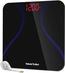 img 4 attached to SMARTAKE Precision Body Bathroom Scale, Digital Electronic Weight Scale with Step-On Technology, Backlit LED Display, 6mm Tempered Glass, Body Tape Measure Included, 400 Pounds Capacity, Black