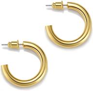 💫 bamos small hoop earrings: 14k gold plated lightweight hoops for women and girls, hypoallergenic tube earrings - rose gold, gold, and white gold plated; 20mm, 25mm, 30mm diameter logo