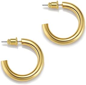 img 4 attached to 💫 Bamos Small Hoop Earrings: 14K Gold Plated Lightweight Hoops for Women and Girls, Hypoallergenic Tube Earrings - Rose Gold, Gold, and White Gold Plated; 20mm, 25mm, 30mm Diameter