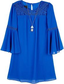 img 2 attached to Elegant and Stylish: Amy Byer Girls' Bell Sleeve A-line Dress with Lace - Perfect for Any Occasion!