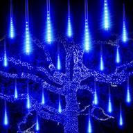 blue christmas meteor shower rain lights, waterproof extendable 30cm 8 tube 192 leds falling rain drop icicle lights for outdoor garden house window xmas tree decoration logo