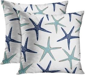 img 4 attached to 🌊 Emvency Set of 2 Throw Pillow Covers Beach Ocean Coastal Green and Blue Starfish Decorative Pillow Cases Home Decor Standard Square 18x18 Inches Summer White Pillowcases for Improved SEO