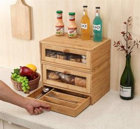 img 2 attached to 🍞 Bamboo Bread Storage Box with Removable 2-Layer Design and Large Capacity - Includes Utensil Tray Drawer - IZLIF Natural