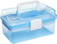 🔵 mygift 10-inch clear light blue plastic handled organizer storage box/case with removable tray - multipurpose and portable logo