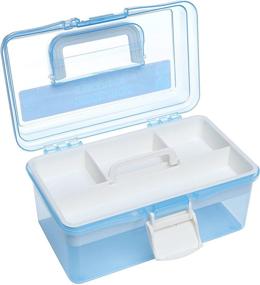 img 1 attached to 🔵 MyGift 10-inch Clear Light Blue Plastic Handled Organizer Storage Box/Case with Removable Tray - Multipurpose and Portable