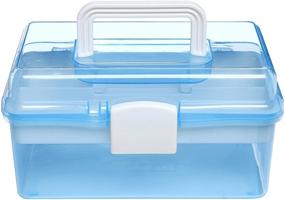 img 3 attached to 🔵 MyGift 10-inch Clear Light Blue Plastic Handled Organizer Storage Box/Case with Removable Tray - Multipurpose and Portable