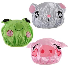 img 4 attached to 🛀 kilofly Waterproof Reusable Bath Hat Set: 3pc Kids Fun Cartoon Animal Shower Caps - A Splash of Fun in the Tub!