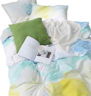 🎨 wake in cloud - watercolor comforter set, twin size with teal blue, yellow, and gray painting pattern, 100% cotton fabric and soft microfiber fill bedding, printed on white (3pcs) logo