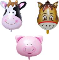 🎈 vibrant 3pcs farm animal balloons kit for barnyard themed parties – cow, donkey, pig balloons, perfect for birthdays, baby showers, and farm decorations logo