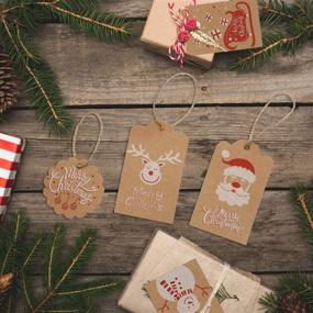 img 2 attached to 🎁 DIYASY Рождественские бирки из крафт-бумаги для подарков, 120 штук с нитками из хлопка и джута общей длиной 200 футов - 10 праздничных дизайнов для самостоятельной упаковки рождественских подарков