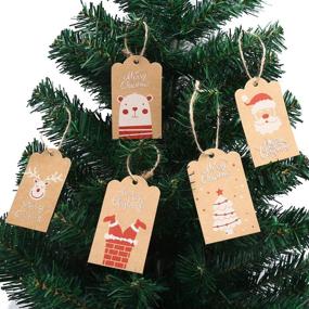 img 1 attached to 🎁 DIYASY Christmas Kraft Paper Gift Tags, 120 Pcs Hang Labels with 200 Feet Cotton and Jute Strings - 10 Festive Designs for DIY Xmas Present Wrapping