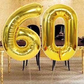 img 2 attached to 🎉 60th Wedding Anniversary Gold Party Supplies - Fvviia Gold Number Balloons 60, Foil Gold Balloons Number 60, 40 Inch Gold Confetti Balloons, 5 Extra Gold Confetti Balloons, 60th Gold Balloon Decor