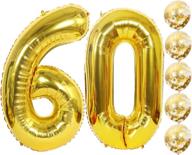 🎉 60th wedding anniversary gold party supplies - fvviia gold number balloons 60, foil gold balloons number 60, 40 inch gold confetti balloons, 5 extra gold confetti balloons, 60th gold balloon decor логотип