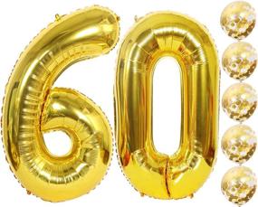 img 4 attached to 🎉 60th Wedding Anniversary Gold Party Supplies - Fvviia Gold Number Balloons 60, Foil Gold Balloons Number 60, 40 Inch Gold Confetti Balloons, 5 Extra Gold Confetti Balloons, 60th Gold Balloon Decor