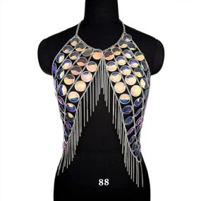 img 2 attached to 💃 Maijiao Sparkling Sequin Body Chain - Trendy Metal Halter Backless Crop Top with Adjustable Chest Chain for Women