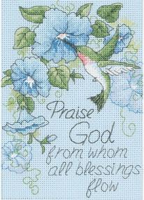 img 1 attached to 🕊️ Dimensions 'Hummingbirds and Morning Glories' Cross Stitch Kit - Religious Theme, 14 Count Light Blue Aida, 5" x 7