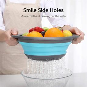 img 1 attached to U-Taste Silicone Collapsible Colander Set with Quick Draining Smile Side Holes, Foldable Kitchen Food Strainer Basket – 2QT/5QT, Ideal for Pasta, Vegetables, Fruits (Blue)