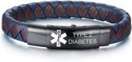 stylish stainless steel magnet leather medical alert id bracelet with custom engraving - perfect for men/women logo