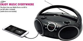 img 1 attached to 🎵 SINGING WOOD 030C Portable CD Player: AM FM Analog Tuning, Aux Line in, Headphone Jack, Foldable Carrying Handle - Black with Grey Rims