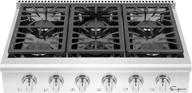 empava 36-inch slide-in natural gas rangetop: 6 deep recessed sealed ultra high-low burners with heavy duty continuous grates in stainless steel - white, 36 inch logo
